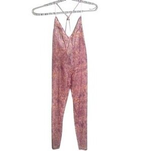 Savage X Fenty Sz Small Marble Print Halter Jumpsuit Lingere‎ Multi Mesh NWT